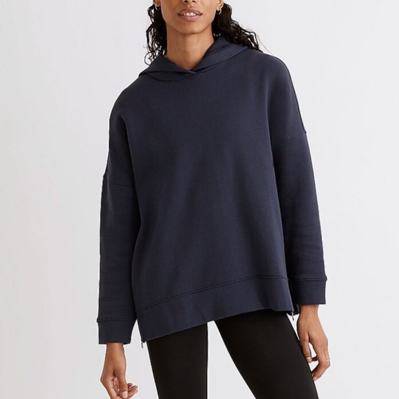 Madewell Betterterry Side-Zip Navy Blue Hoodie Sweatshirt Sz M - Picture 2 of 6